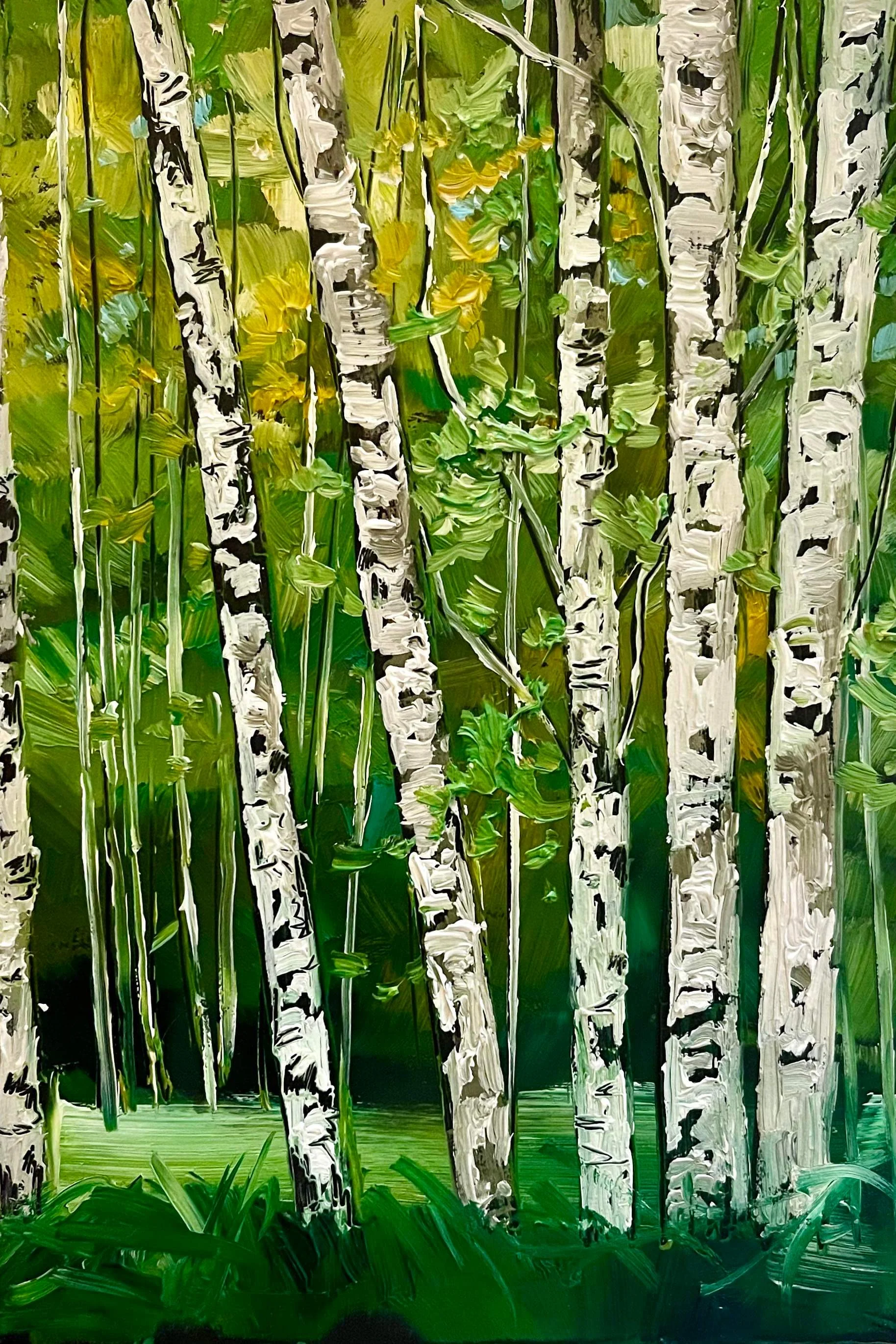 'Silver Birches' hand painted card