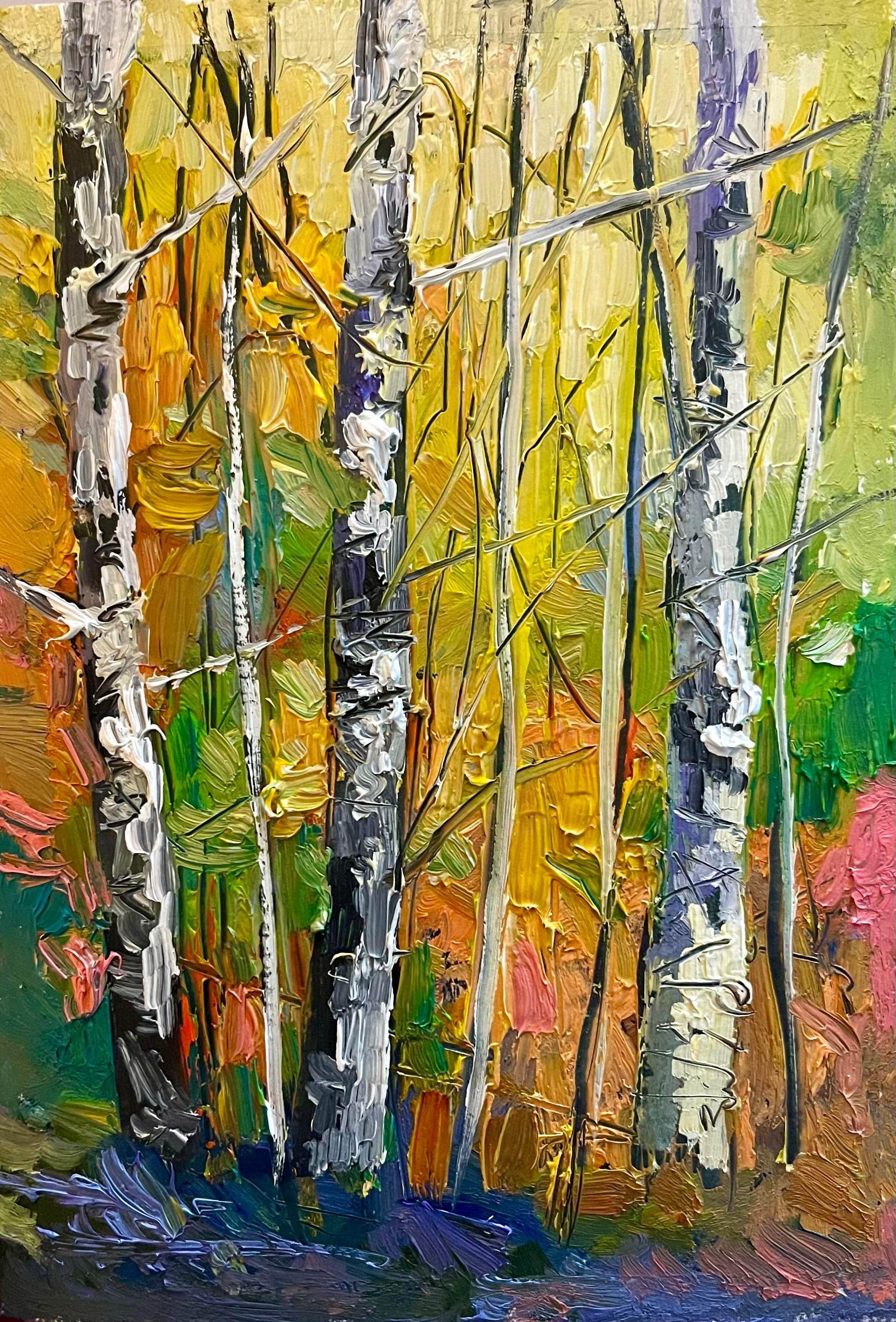 'Three Birches' hand painted card